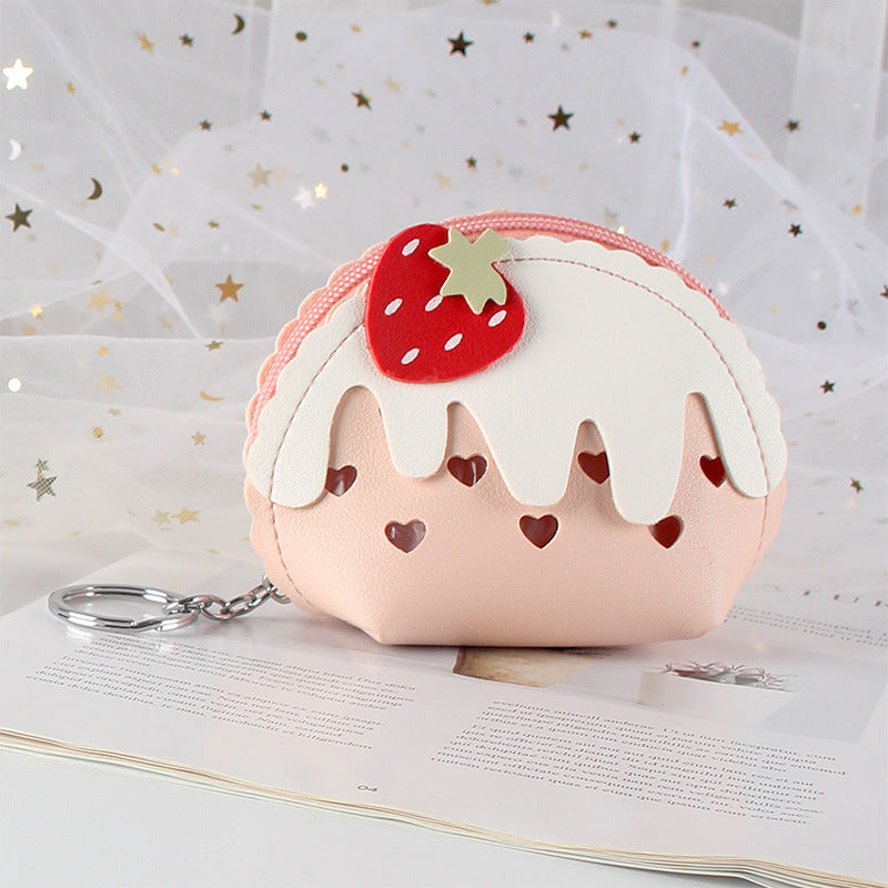 Wholesale PU Strawberry Ice Cream Cute Mini Coin Purse Keychain